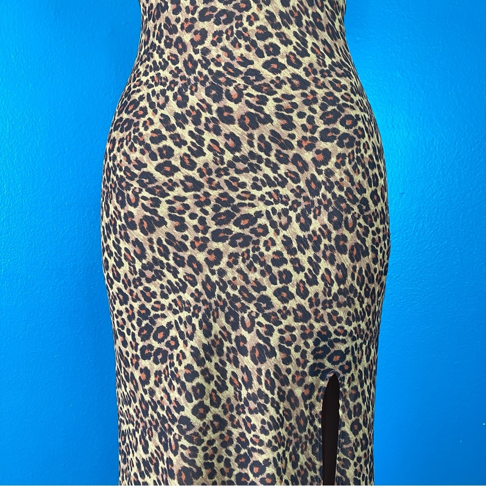 STAUD Lea Leopard Print Maxi Dress w/ Side Slit & Puff Sleeves Size 2 - Picture 11 of 16